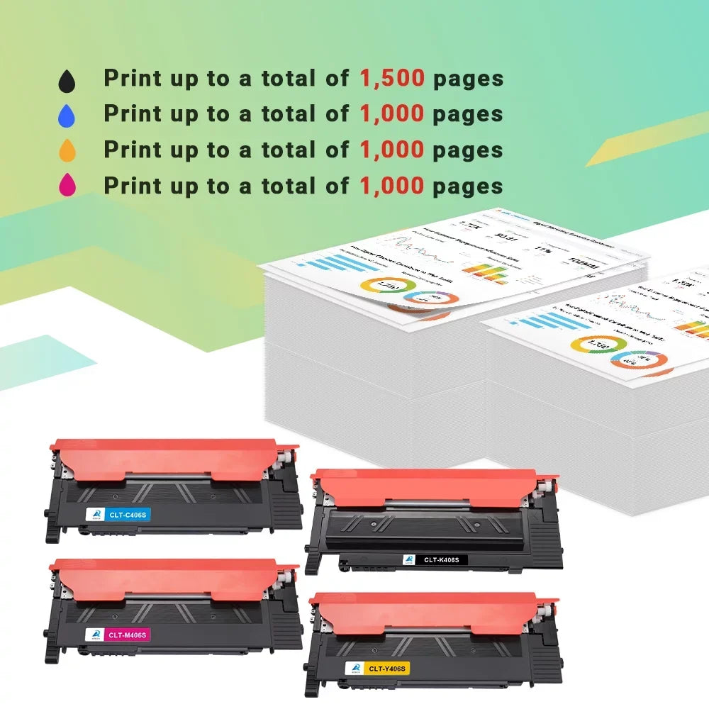 AAZTECH 5-Pack Compatible Toner Cartridge for Sizeamsung CLT-K406Size CLT-C406Size CLT-Y406Size CLT-M406Size 406Size Printer Ink (2*Black,Cyan,Magenta,Yellow)