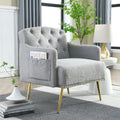 30 "W Modern Chesterfield Tufted Upholstered Chair with Deep Buttons, Living Room Chair, Cozy Armchair, Gold Hardware Legs, Tufted Chair for Reading or Relaxing, GREY TEDDY