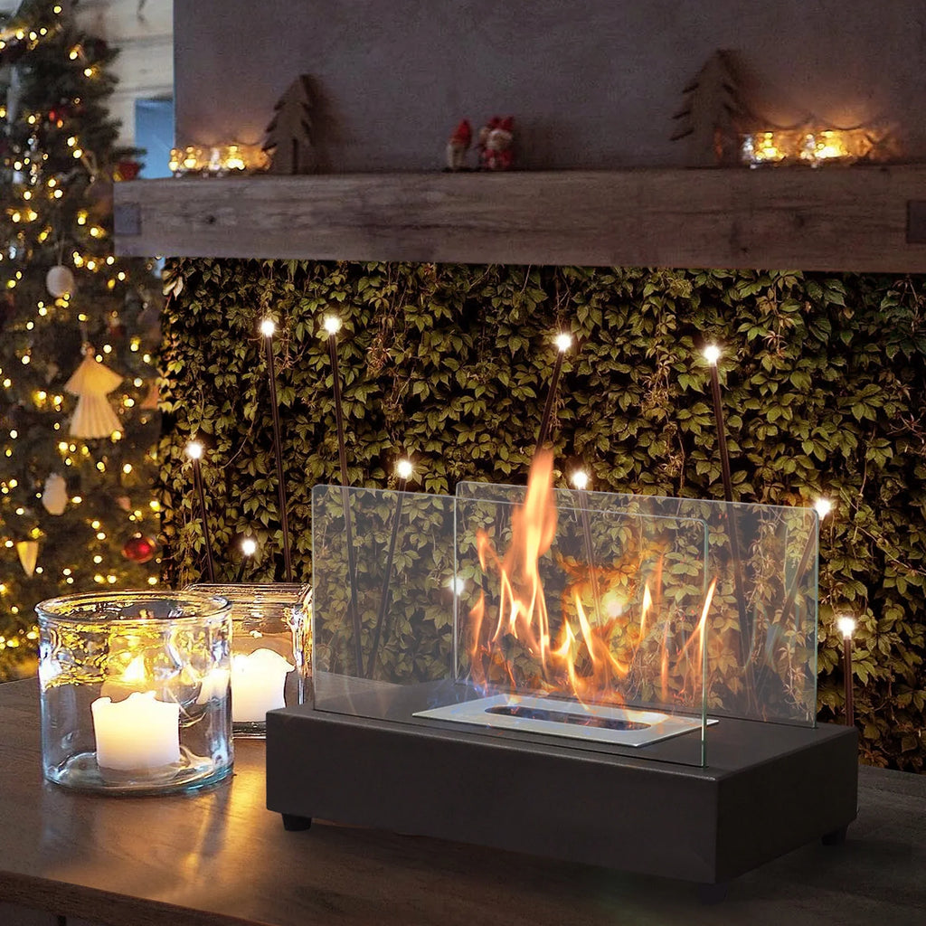 Sizekypatio 13.98''L x 7.1'' W x 8''H Metal Bio Ethanol Ventless Outdoor Tabletop Fireplace with Flame Guard