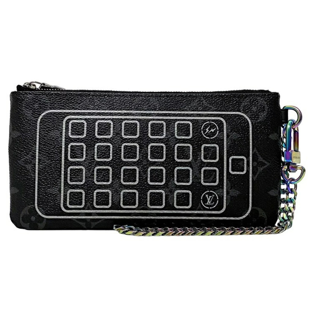Pre-Owned Louis Vuitton Pouch Fragment iPhone Black Gray Rainbow Monogram Eclipse Flash M64433 UB1137 LOUISize VUITTON Hiroshi Fujiwara Collaboration (Good)