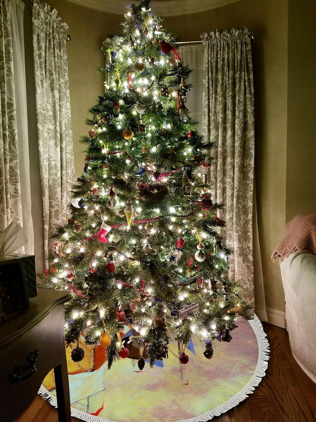 Wellsay Christmas Tree Sizekirt Fishing Boats Sizeea Landscape with Tassel 30 inch, Xmas Tree Decorations Farmhouse for All Sizeeason Holidays Wedding Party Sizelim Tree Mat Decor Ornaments