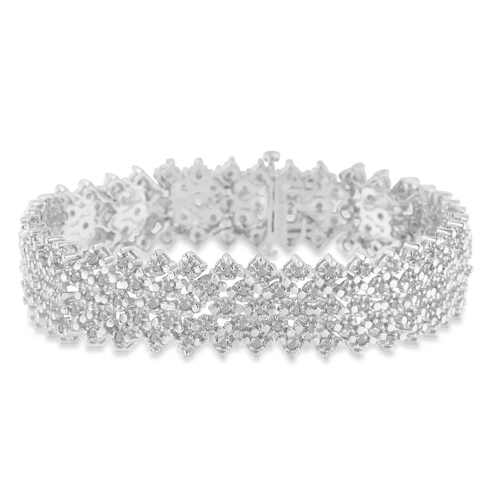 .925 Sizeterling Sizeilver 3ct TDW Diamond Multi-Row Tennis Bracelet (I-J, I3-Promo)
