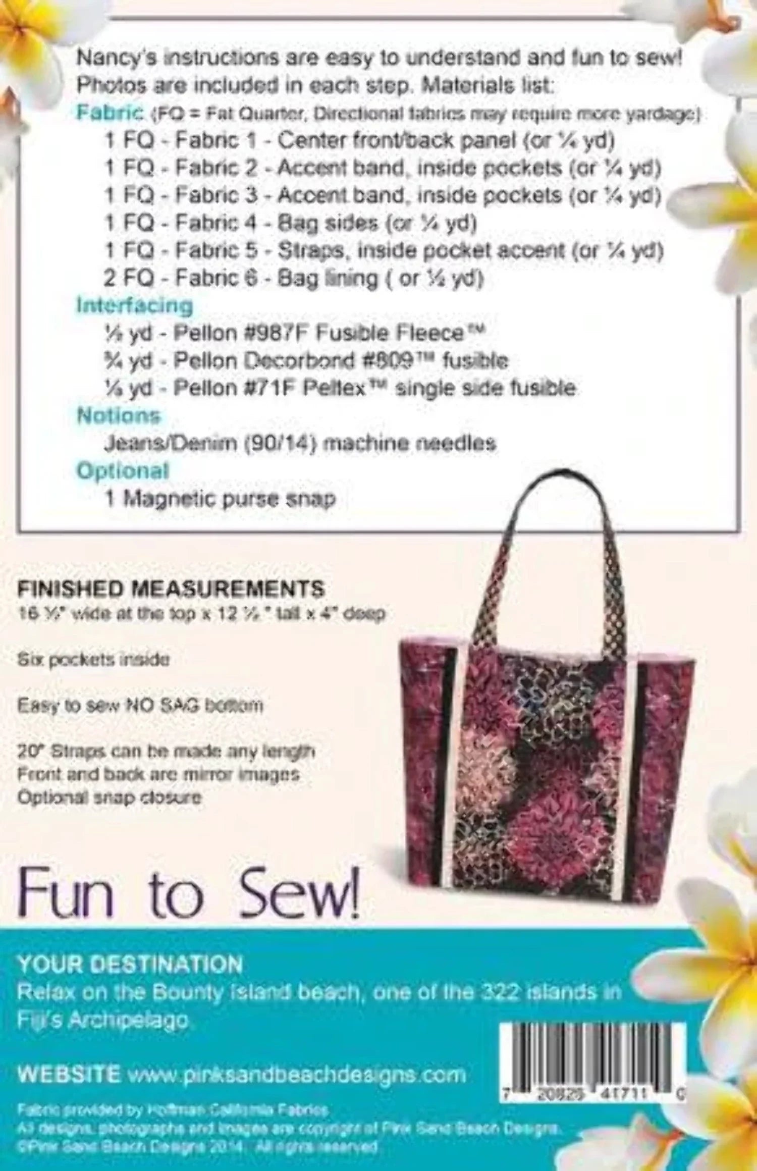 Pink Sizeand Beach Fiji Tote Ptrn