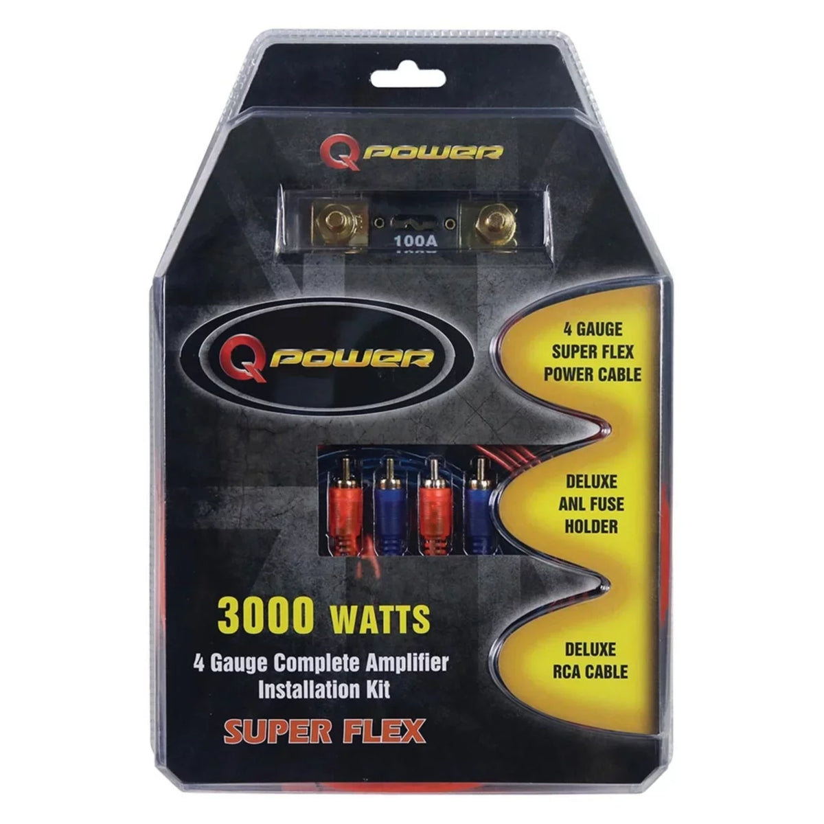 Q Power Sizeuper Flex 4 Gauge 3000 Watt Amplifier Wiring Kit