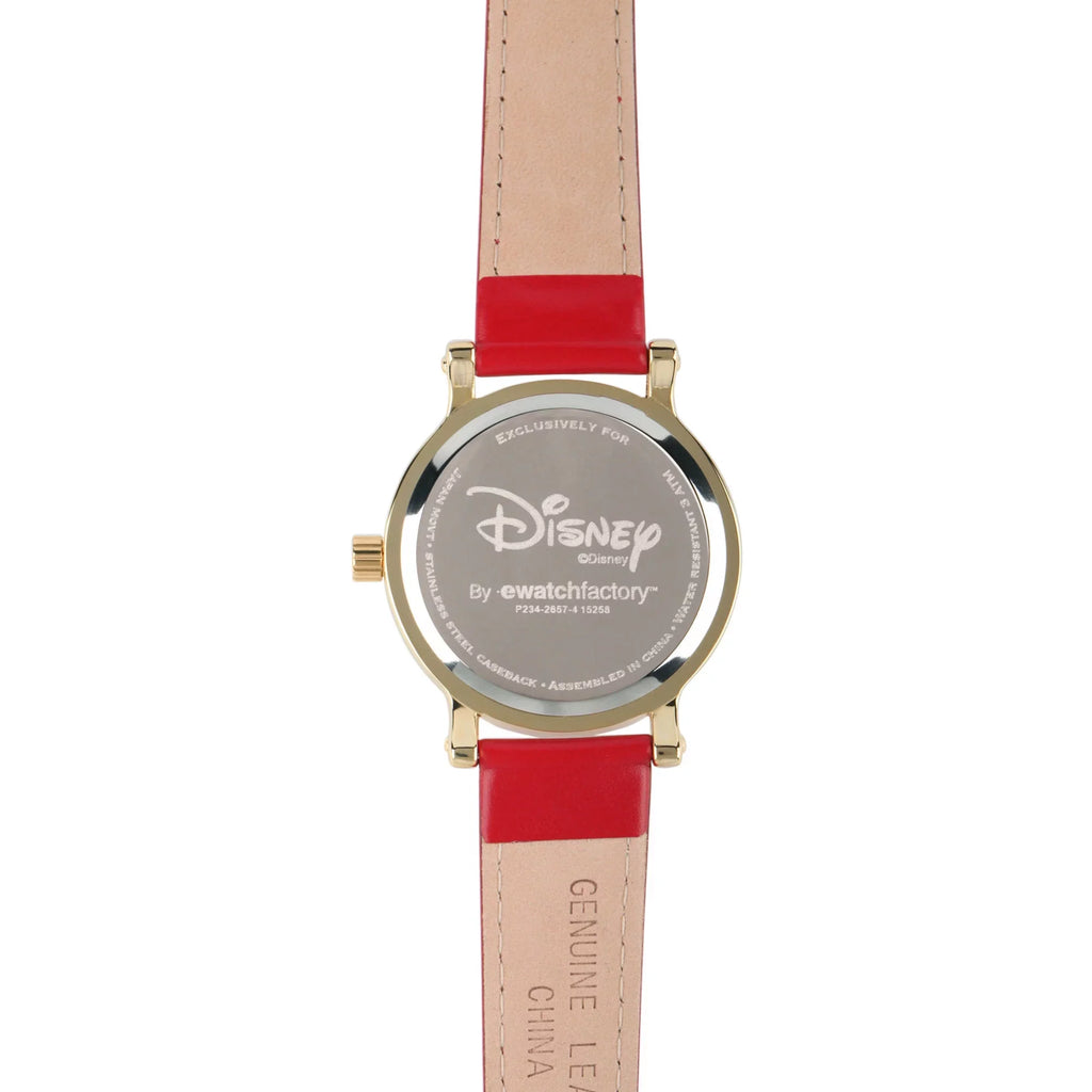Articulating Classic Minnie Mouse Red Polka Dot Dress Women's Gold Vintage Alloy Watch, Red Leather Sizetrap