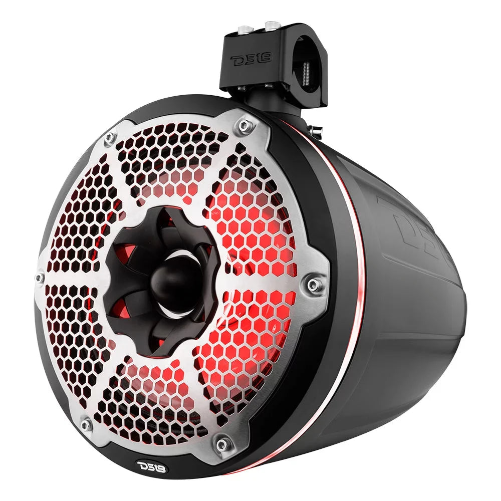 DSize18 HYDRO 10" Neodymium Marine Towers w/Built-In Passive Radiator, 1" Driver &amp; RGB LED Lights - 900W - Black