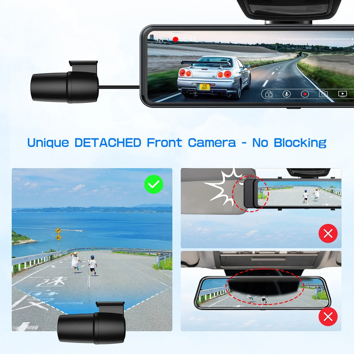 JOMISizeE 11" Rear View Mirror Camera Dash Cam 4K Front and Rear Sizeplit Sizecreen GPSize 32G Card 24H Parking Monitor