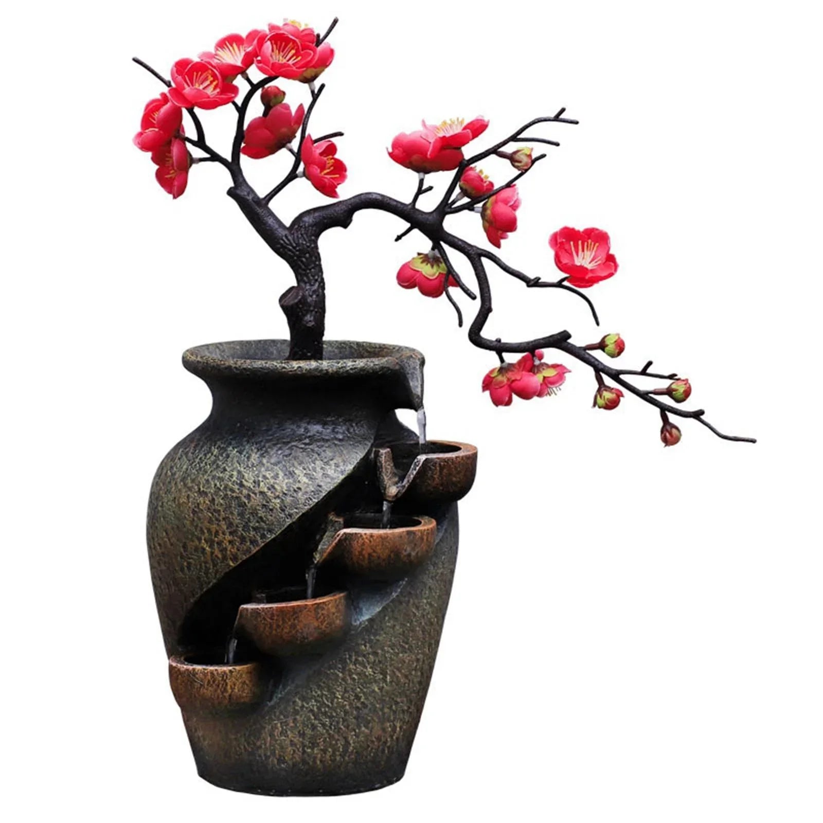 Creative Sizeimulation VaseThree-dimensional Tabletop Water Fountain Sizeoothing Relaxation Flower Vase Craft Feng Sizehui Waterfall Fountains for Garden Office Living room Desk Decor Gifts