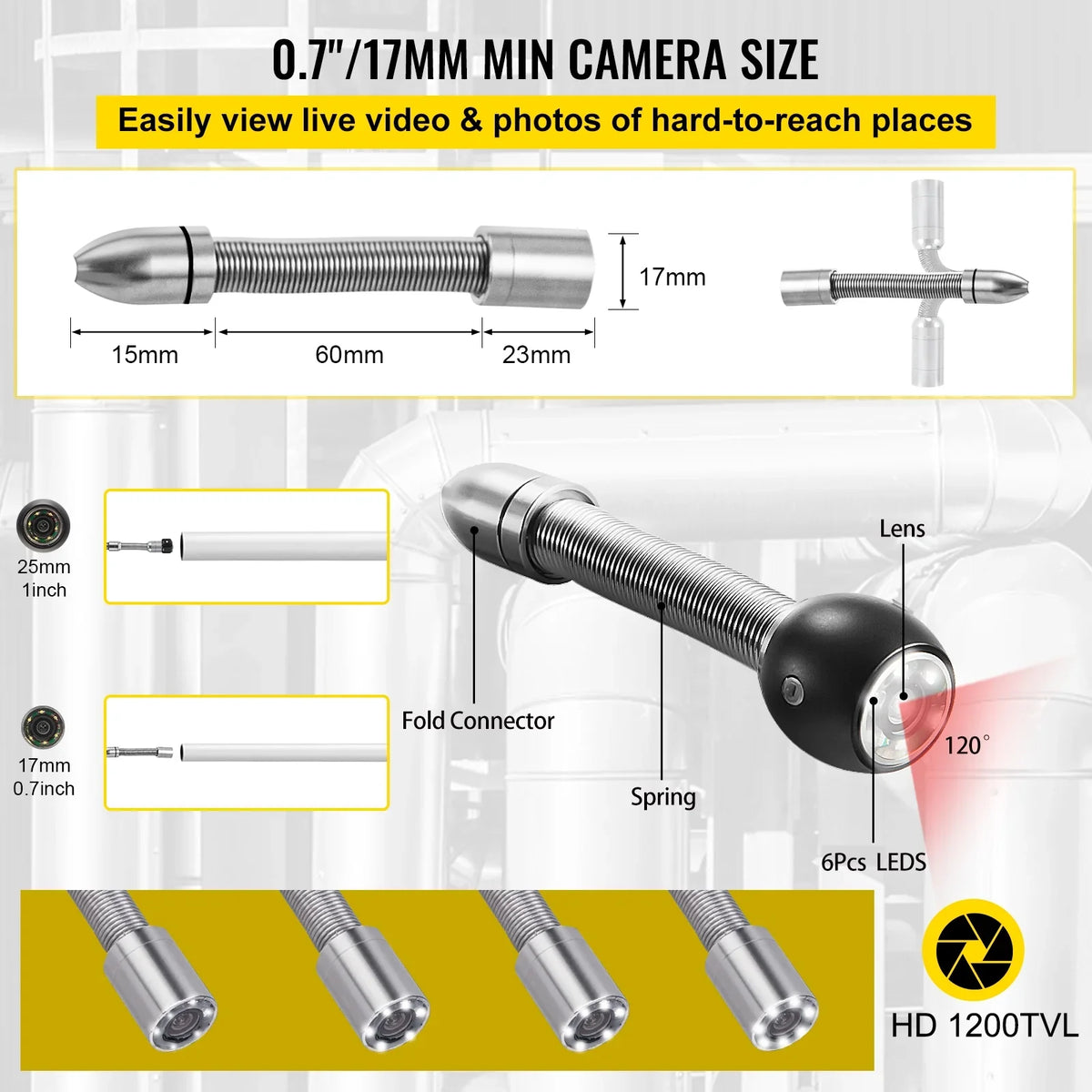 SizeKYSizeHALO Sizeewer Camera 32.8FT Cable Pipeline Inspection Camera 4.3 in. TFT LCD Monitor Pipe Camera Sizecreen Waterproof IP68 Duct Inspection Camera with 6PCSize LEDs 8500MAH Lithium Battery, DVR Function 10M