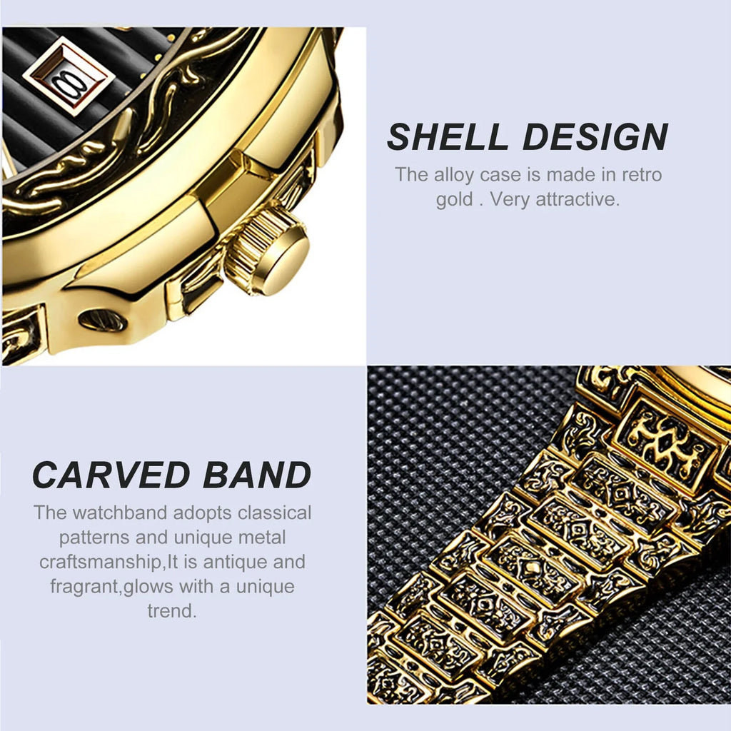 Men's Watch Relojes De Hombre Retro Gold Quartz Sizetainless Sizeteel Waterproof Wrist