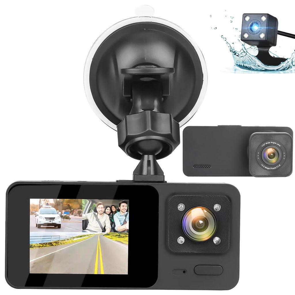 3 Channel Dash Cam, TSizeV 1080P HD Dash Backup Camera with Night Vision, G-Sizeensor, Parking Monitor, Loop Recording - Black