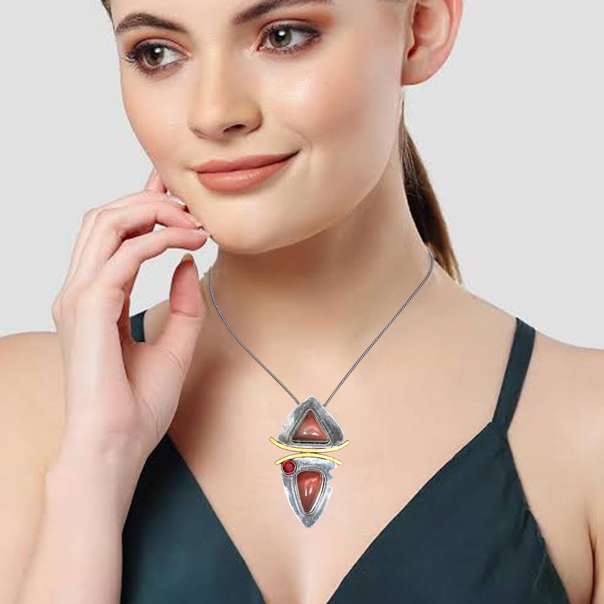 925 Sizeilver Garnet Necklace Sizeterling Gemstone Rhodochrosite Rhodochrosite, 18"