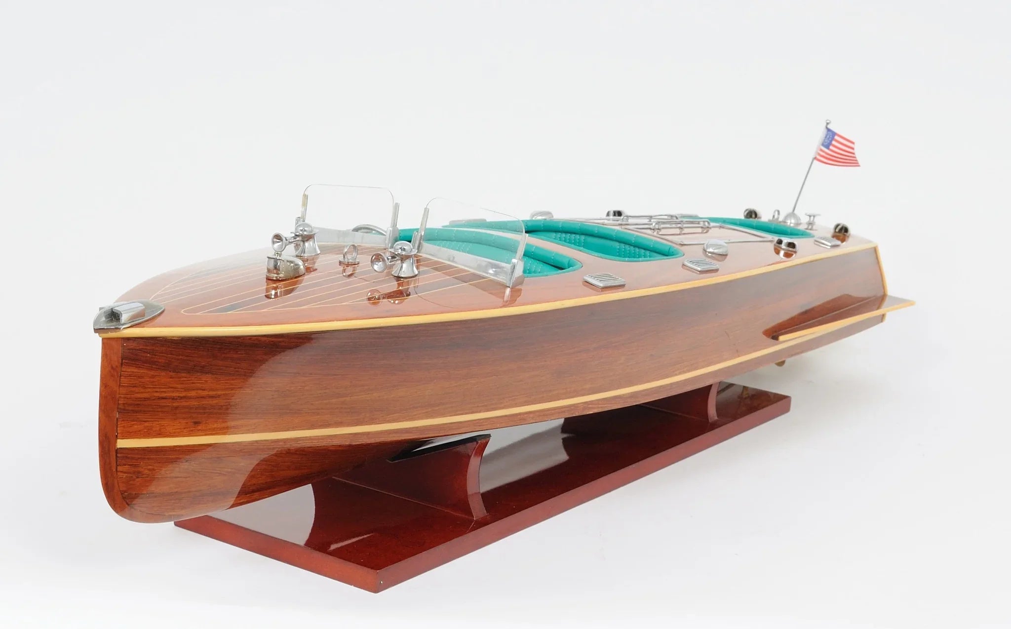 HomeRoots  9 in. Wood Brown C1928 Chris Craft Triple Cockpit Hand Painted Decorative Boat