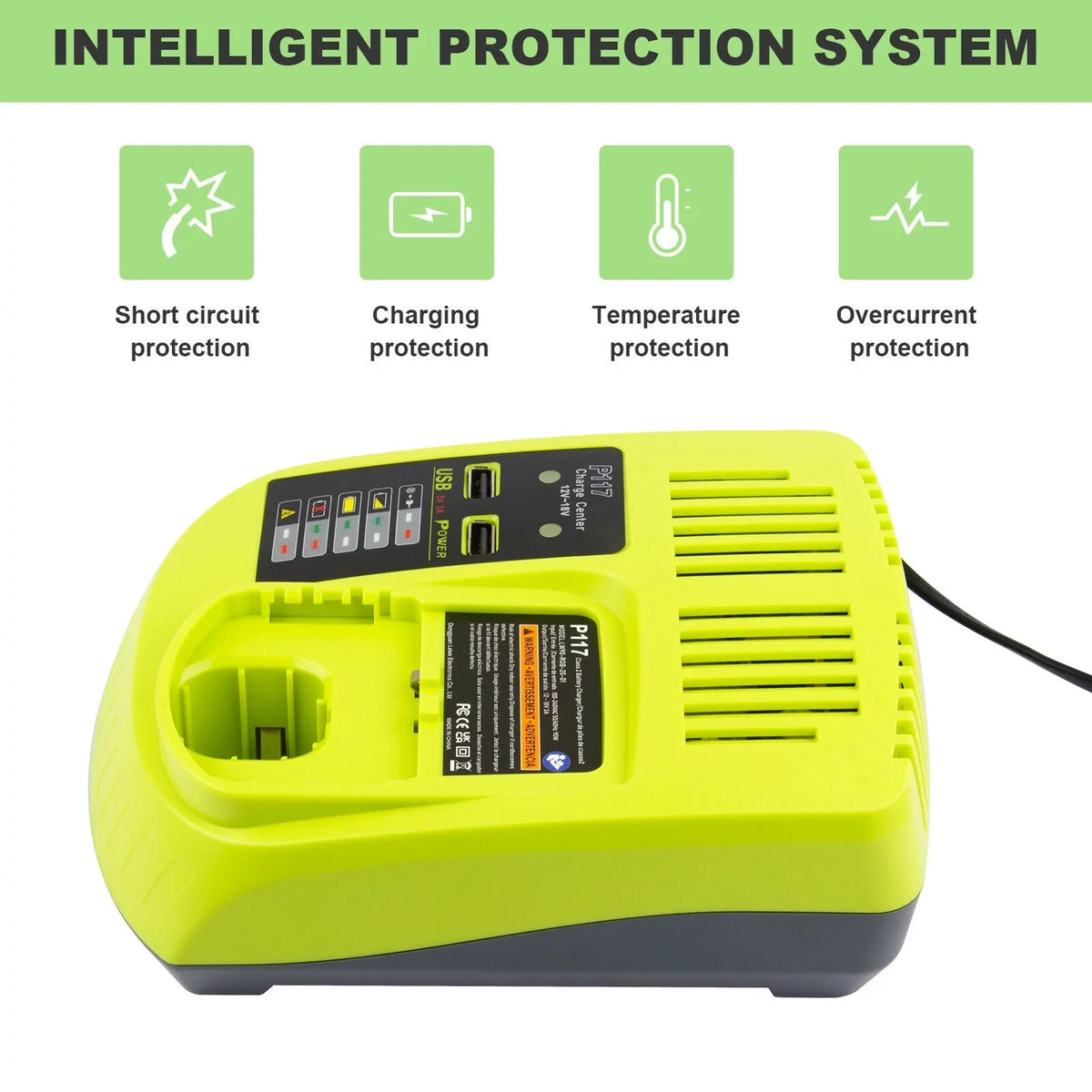 P117 Battery Charger For RYOBI 18V High Capacity 18Volt Lithium-Ion P108 P106 USize