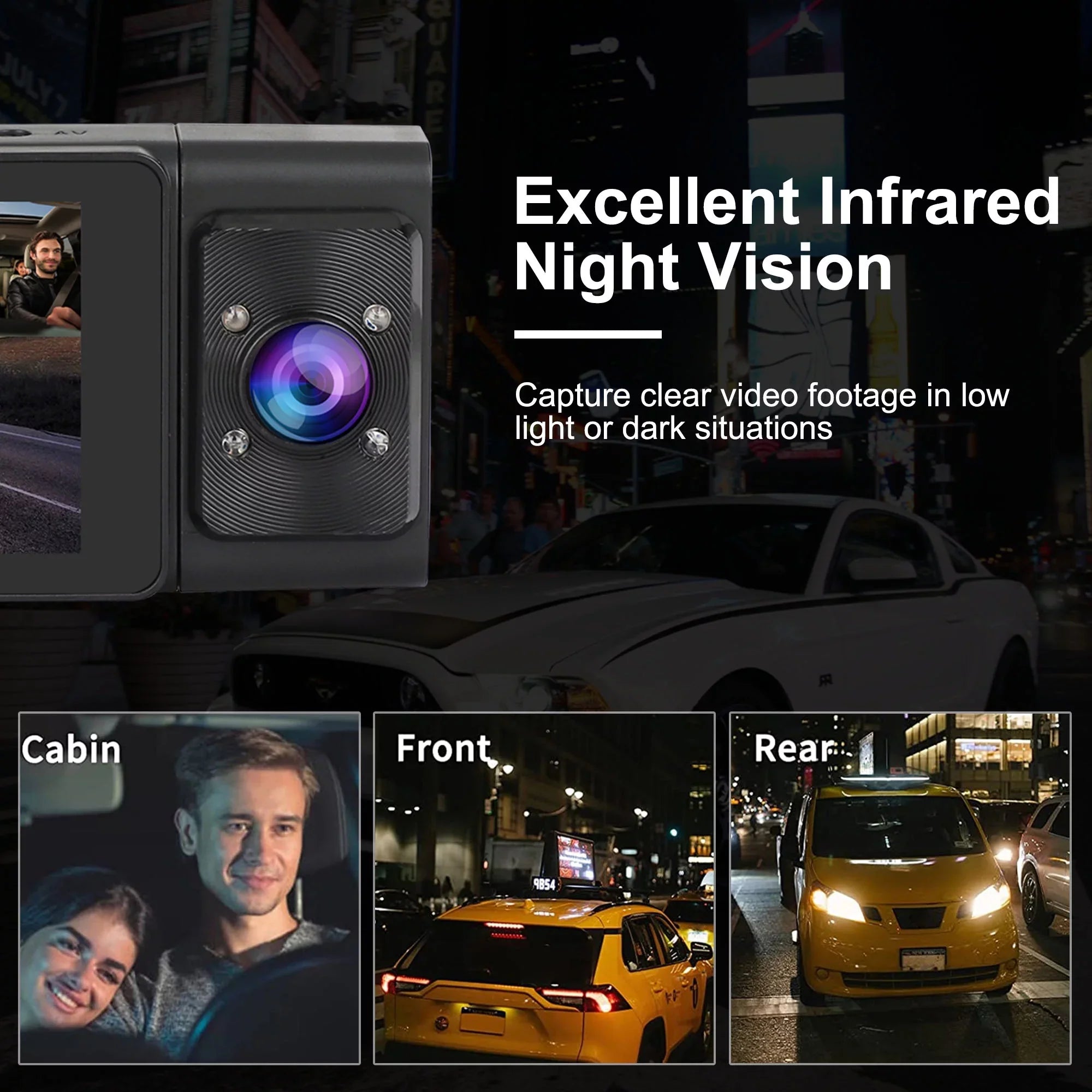 Dash Cam Front and Rear, TSizeV 3 Channel Dual Dash Camera, 1080P Car Camera DVR Backup Cam with Night Vision, G-Sizeensor