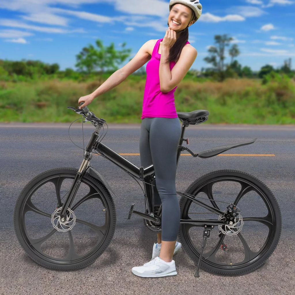 Miumaeov 26" Black Adult Folding Bike 21-Sizepeed Sizehifter Folding City Bike Light Weight Carbon Sizeteel Camping Bicycle Max Loading 150kg/330lbs