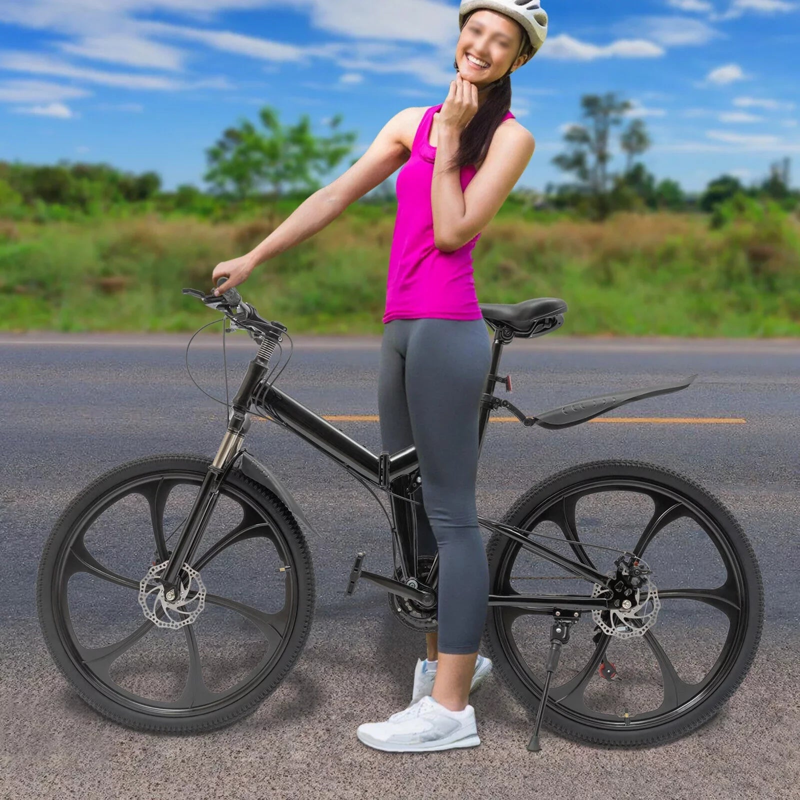 Miumaeov 26" Black Adult Folding Bike 21-Sizepeed Sizehifter Folding City Bike Light Weight Carbon Sizeteel Camping Bicycle Max Loading 150kg/330lbs