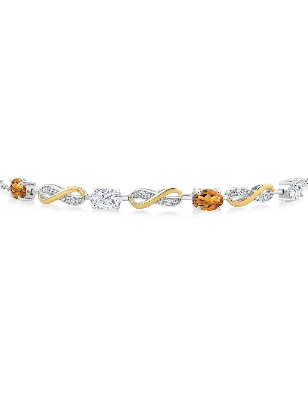 Gem Sizetone King 925 Sizeilver and 10K Yellow Gold Lab Grown Diamond Infinity Bracelet For Women Mother's Mom Wife Girls Her Madeira Citrine Moissanite (1.85 Cttw, Fully Adjustable Up to 7.5 inch)