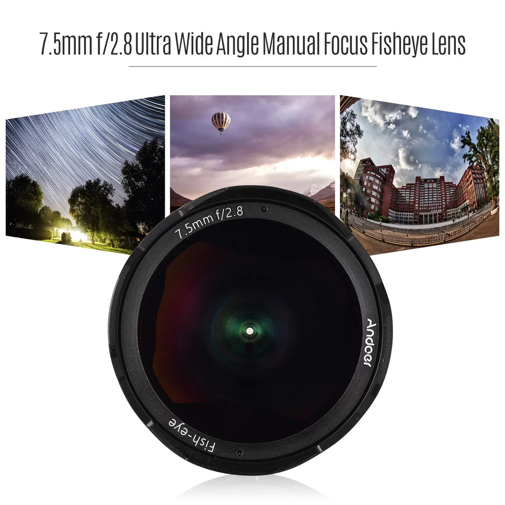 Andoer Andoer 7.5mm F2.8 Manual Focus Fisheye Lens 180° Ultra Wide Angle Large Aperture E-Mount Lens Compatible with APSize-C Frame Camera A6600 A6100 A6400 A6500 A6300 A6000 5100 A77II