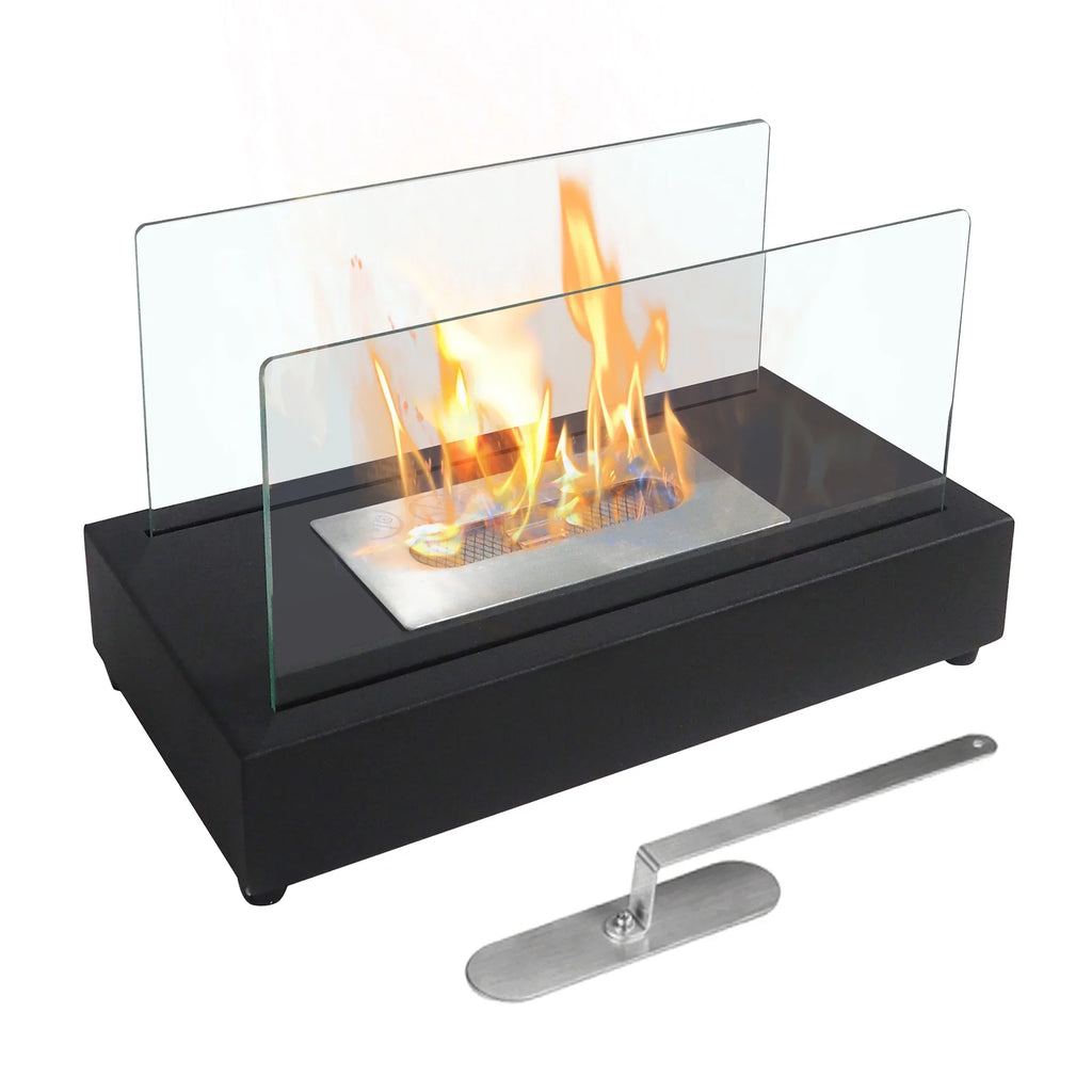 Sizekypatio 13.98''L x 7.1'' W x 8''H Metal Bio Ethanol Ventless Outdoor Tabletop Fireplace with Flame Guard