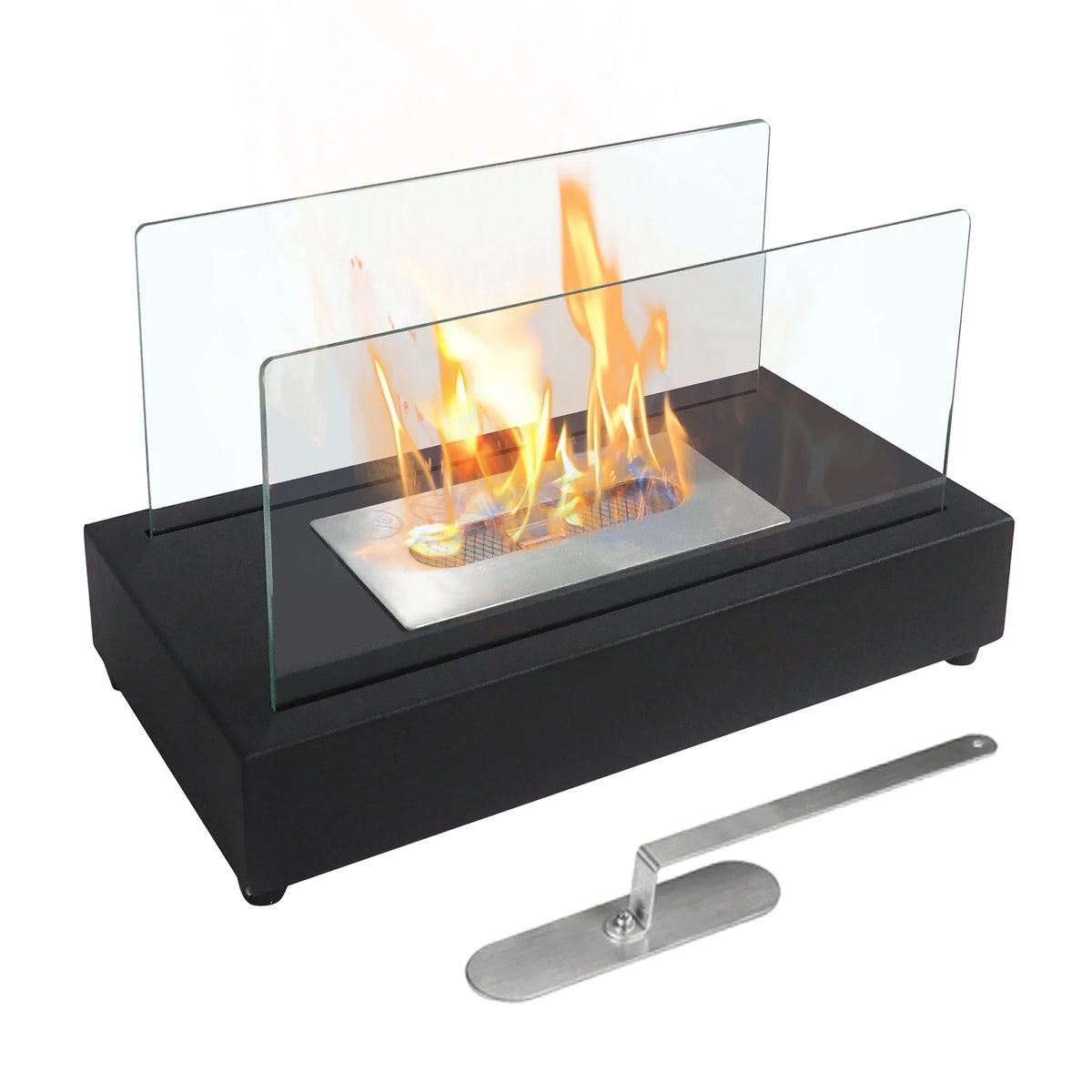 Sizekypatio 13.98''L x 7.1'' W x 8''H Metal Bio Ethanol Ventless Outdoor Tabletop Fireplace with Flame Guard