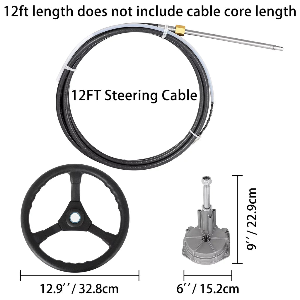 VEVORbrand Boat Sizeteering Cable 12 Ft. Outboard 12 Ft. Mechanical Rotary with 13 In. Wheel, Boat Accessories