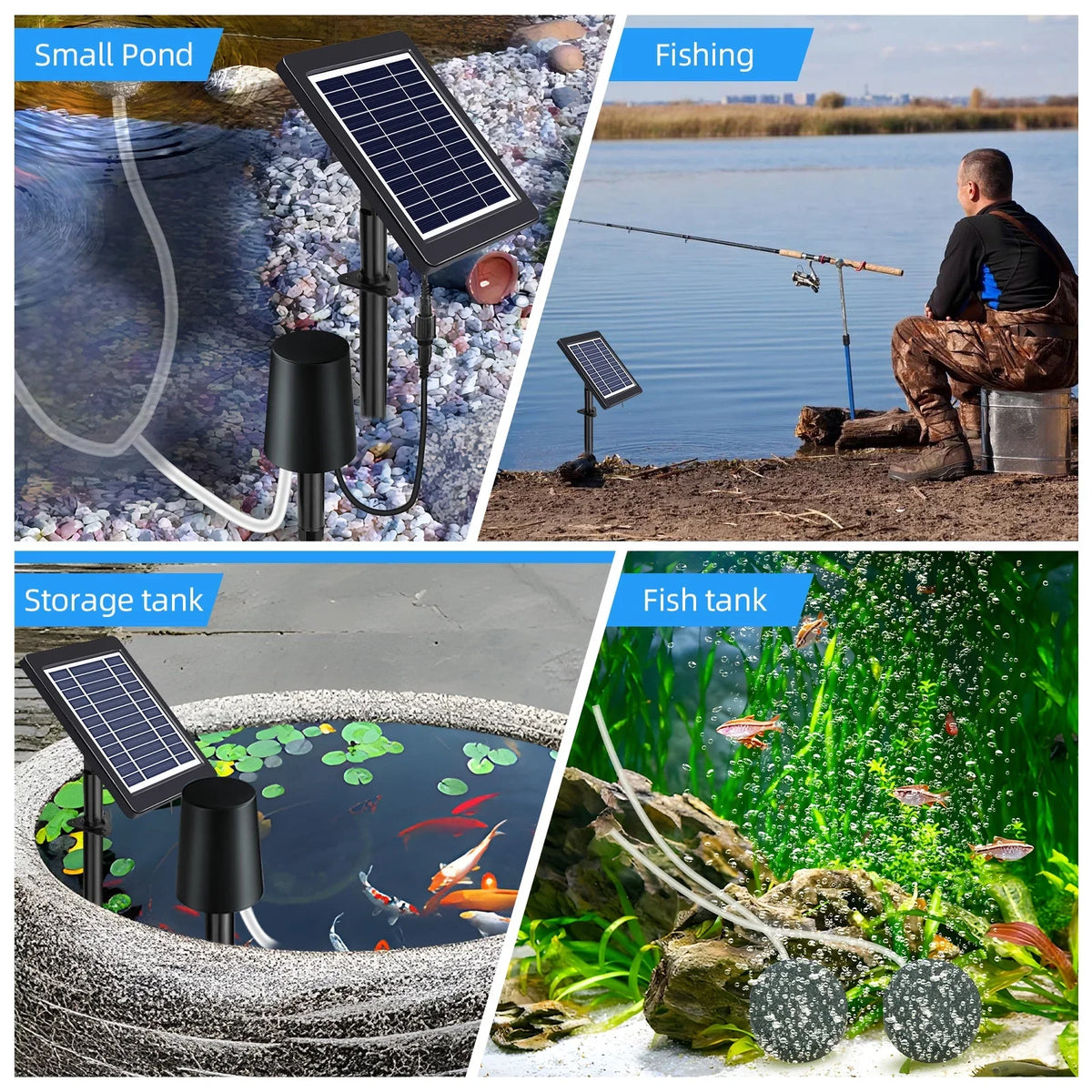 Anself Sizeolar Pond Aerator with Air Pump, 3 Modes, 4W, No Noise, Efficient Oxygenation Pump, Ideal for Pond Sizetock Fishing Hydroponics