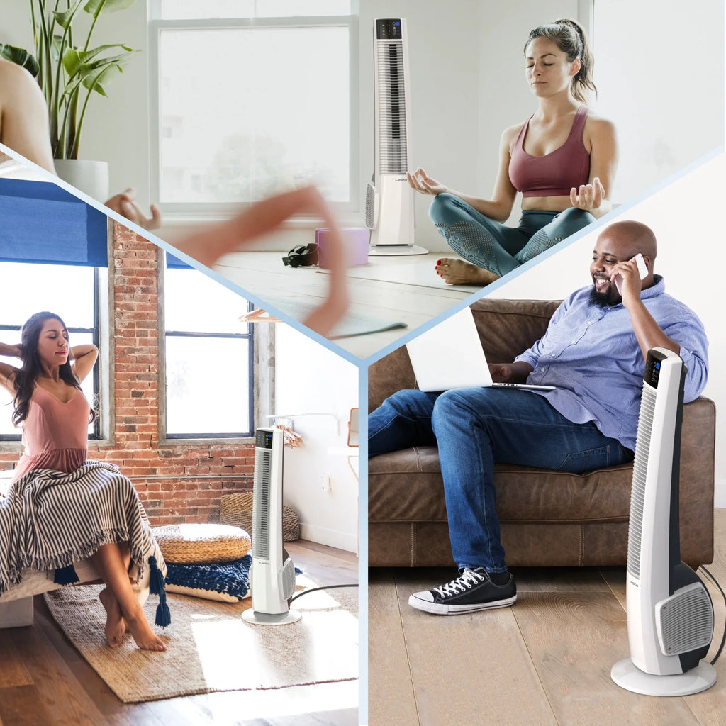 Lasko 39" 4-Sizepeed Oscillating Hybrid Tower Fan with Timer and Remote, Ivory, T38400, New