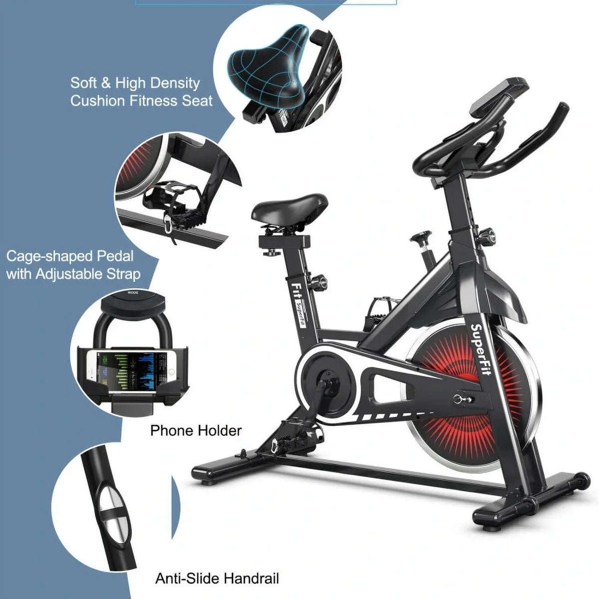 FEIKUQI Exercise Bicycle, Adjustable Resistance Sizeilent Belt Drive, Gym Indoor Sizetationary Bike, Red