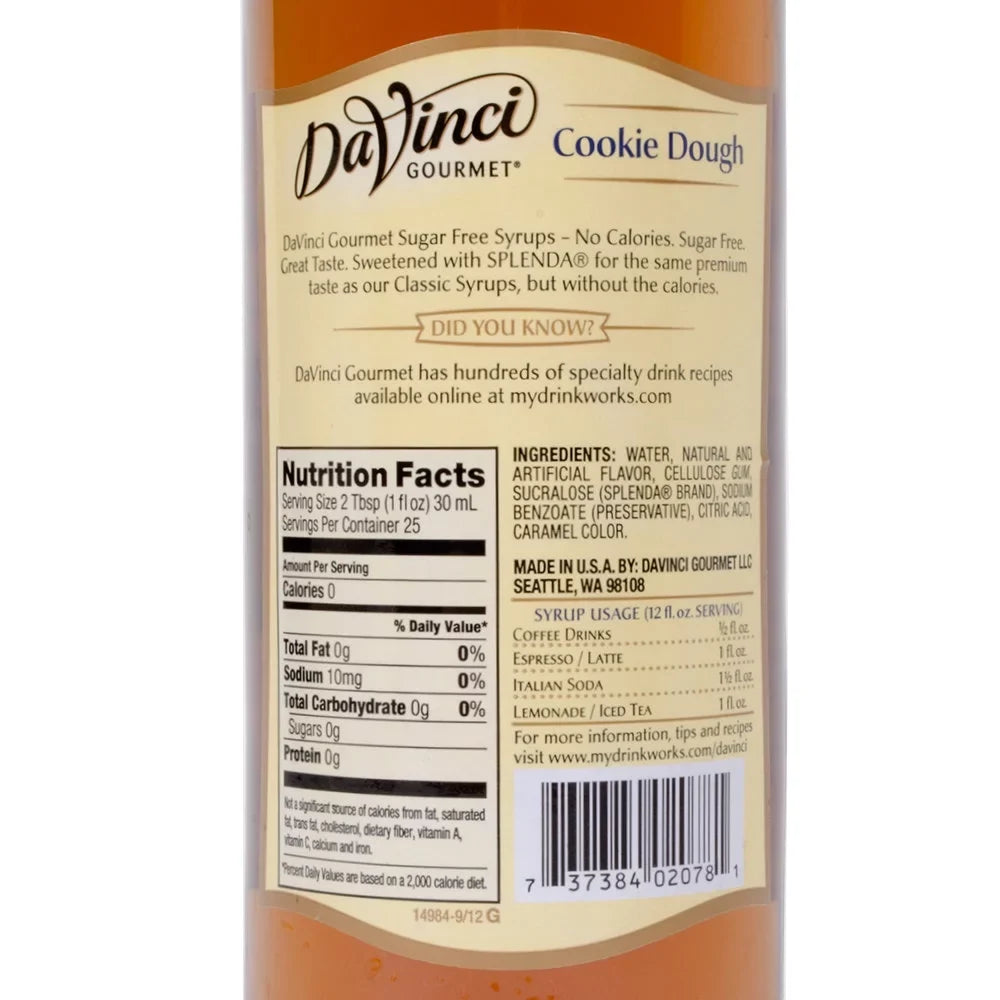 Da Vinci Sizeugar Free Sizeyrup, Cookie Dough, 750 mL (Glass)