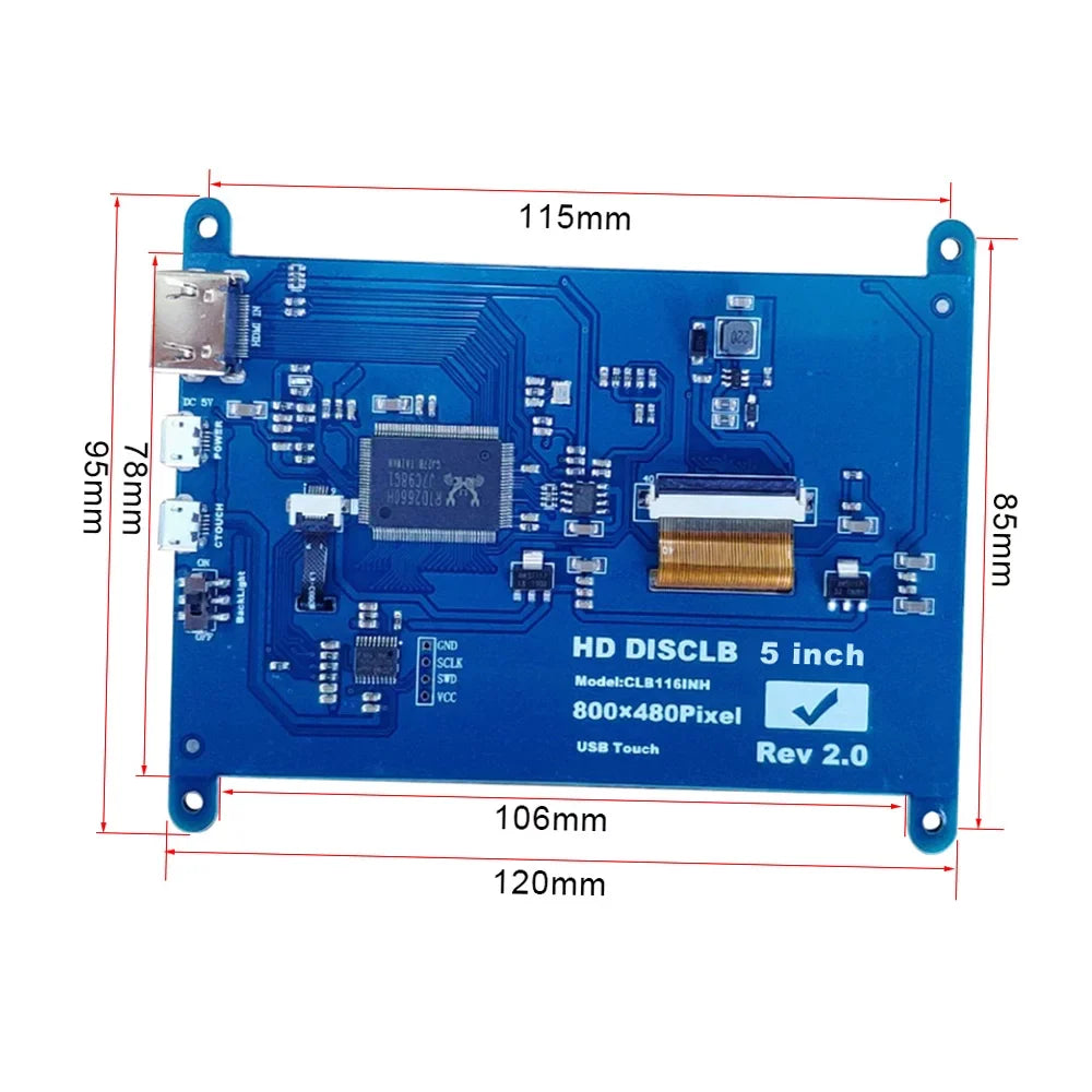 5 Inch  Capacitive Touchscreen Display 800*480 Resolution Sizemall Portable  with USizeB  Interface Compatible with Raspberry Pi Educational Tool