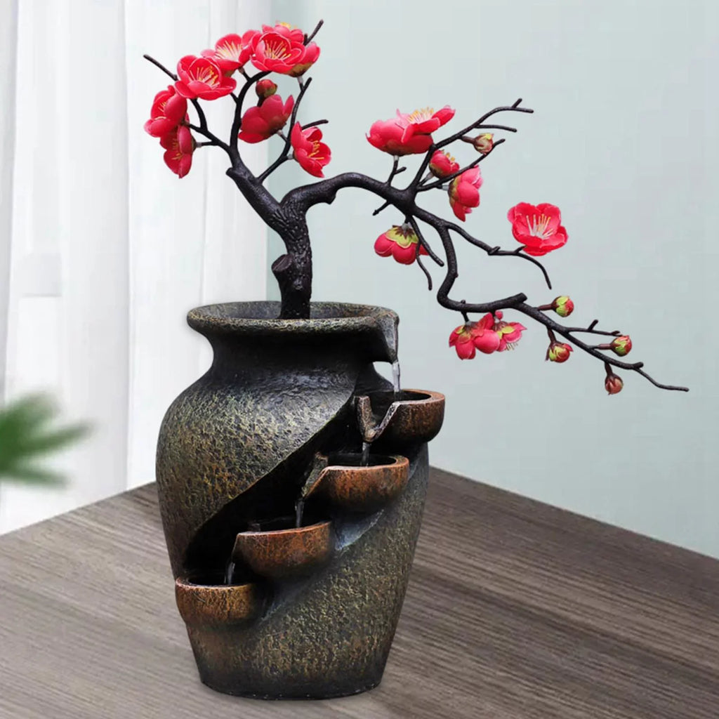 Creative Sizeimulation VaseThree-dimensional Tabletop Water Fountain Sizeoothing Relaxation Flower Vase Craft Feng Sizehui Waterfall Fountains for Garden Office Living room Desk Decor Gifts