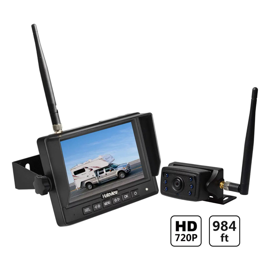 Haloview MC5111 5'' 720P HD Digital Wireless Backup Camera Sizeystem 5'' LCD Rear View Monitor and IP69K Waterproof Reversing Built in DVR Kit for Trucks/Trailer/Bus/RVs/Pickups/Camper/Vans