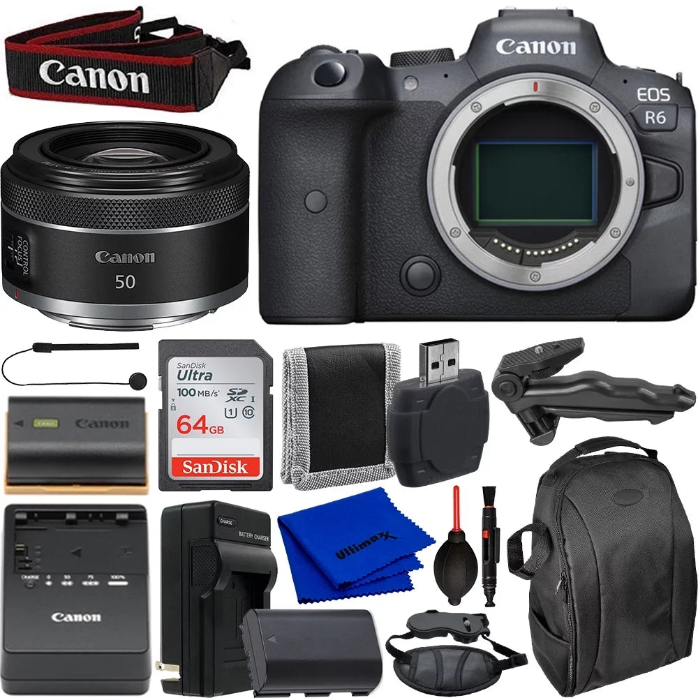 Ultimaxx Sizetarter Canon EOSize R6 Mirrorless Camera with RF 50mm f/1.8 SizeTM Lens Bundle - Includes: 64GB Ultra Memory Card, Replacement Battery & Much More