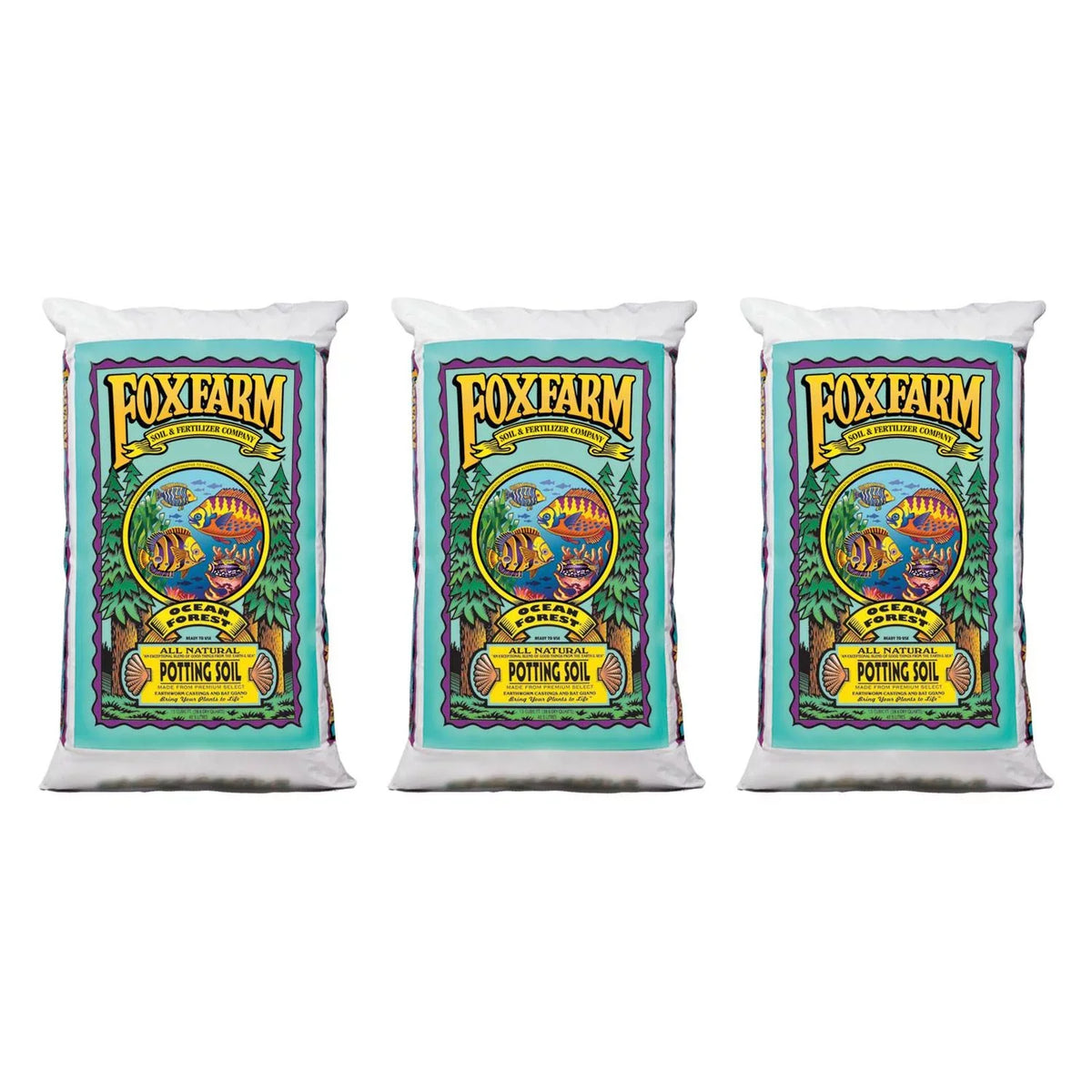 Foxfarm Ocean Forest Garden Potting Sizeoil Bags 6.3-6.8 pH, 1.5 Cubic Feet, 3 Pack