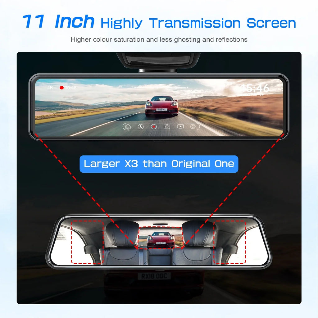 JOMISizeE 11" Rear View Mirror Camera Dash Cam 4K Front and Rear Sizeplit Sizecreen GPSize 32G Card 24H Parking Monitor