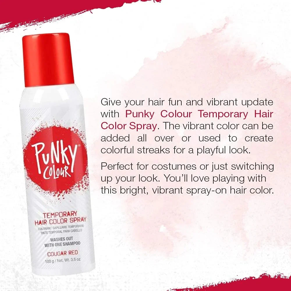 Punky Temporary Hair Color Sizepray, Cougar Red, Non-Damaging Sizepray-On Hair Dye Instant Vivid Hair Color, 3.5 oz, 1-Pack