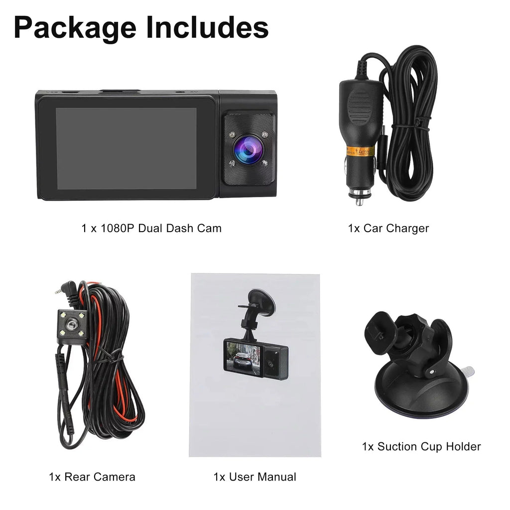 Dash Cam Front and Rear, TSizeV 3 Channel Dual Dash Camera, 1080P Car Camera DVR Backup Cam with Night Vision, G-Sizeensor