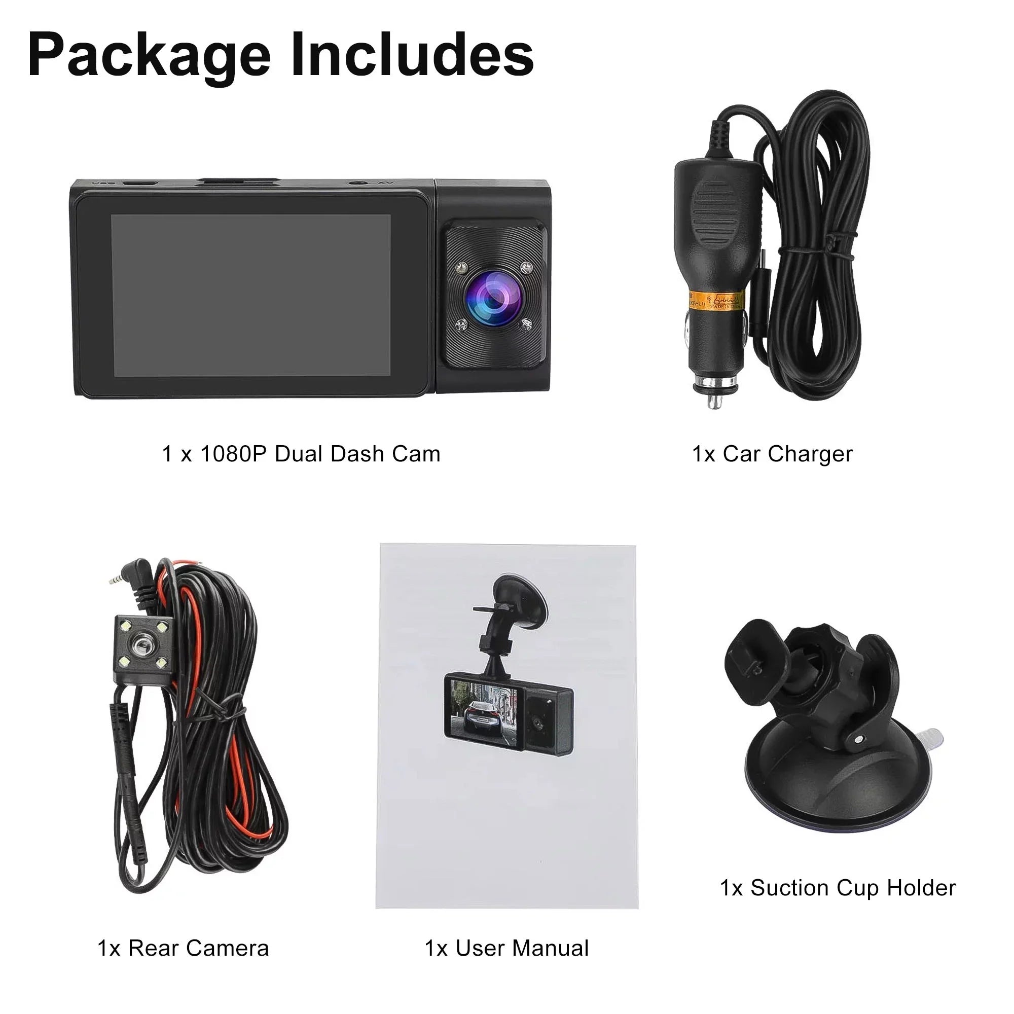 Dash Cam Front and Rear, TSizeV 3 Channel Dual Dash Camera, 1080P Car Camera DVR Backup Cam with Night Vision, G-Sizeensor