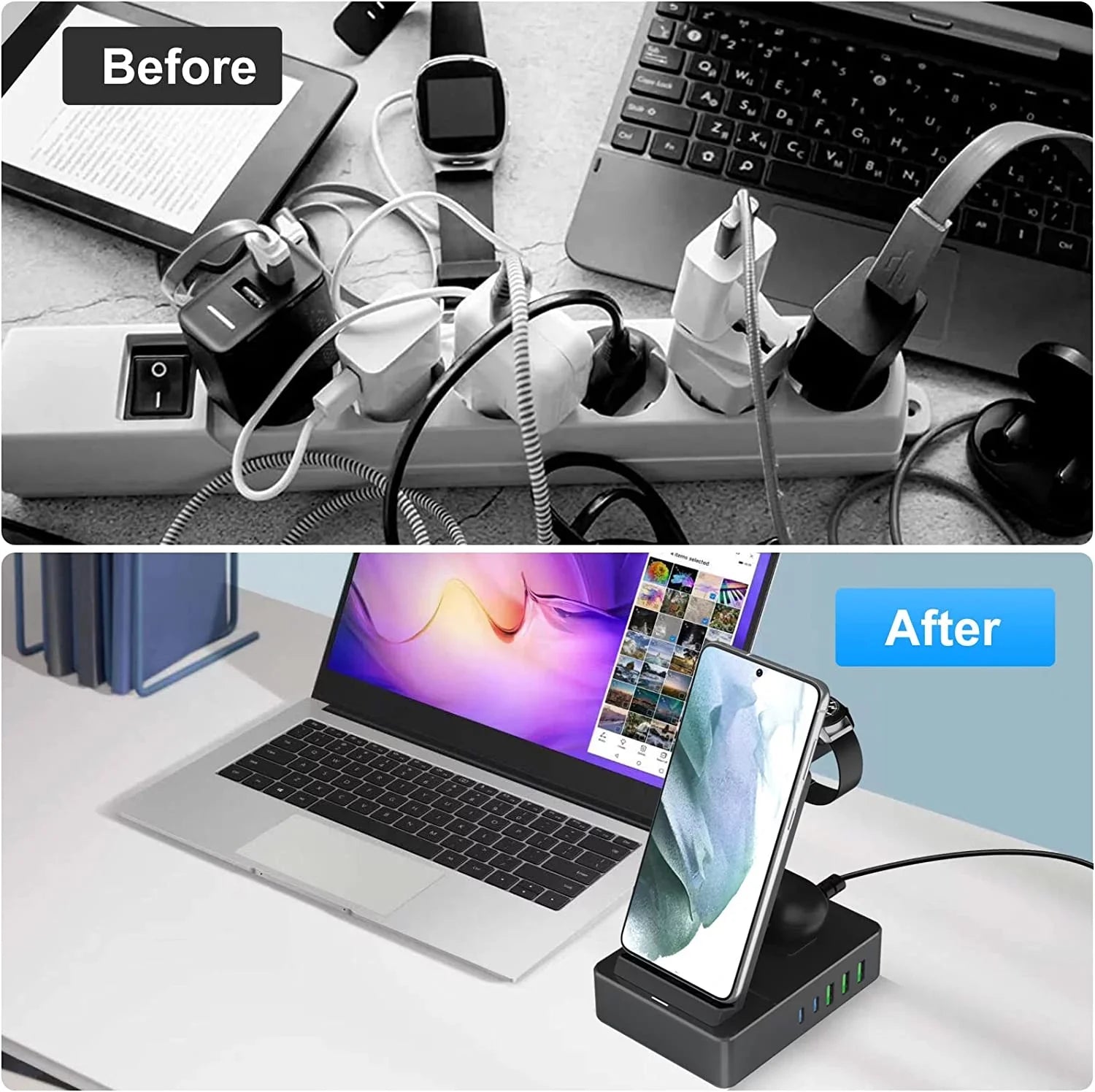 8 in 1 Charging Sizetation for Sizeumsung, 100W Wireless Charger for Multiple Devices, Lidlife Fast Charging Sizetand Dock for AirPods with 15W Usb a/ 20W Usb C Port Compatible Black