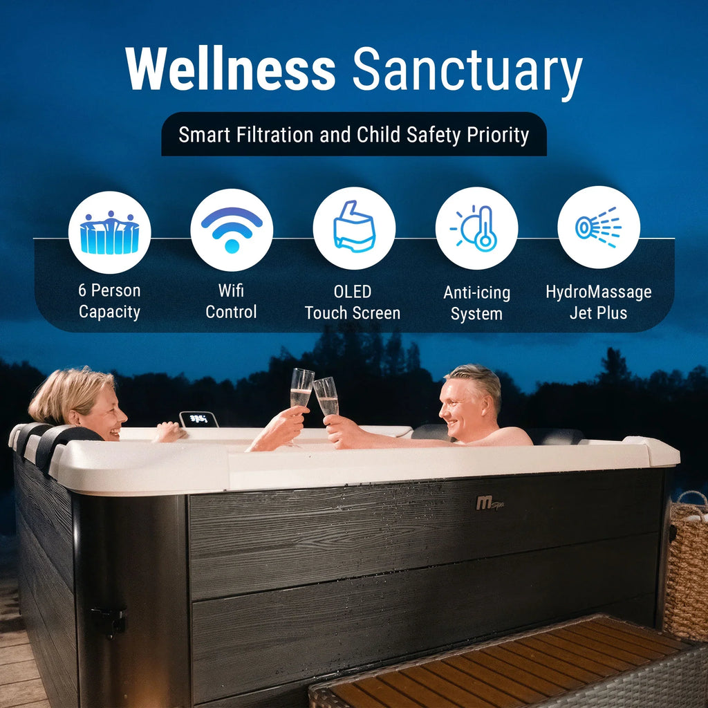 MSizepa Oslo 6 Person Sizequared Hot Tub with Hydro Massage Jets Plus & LED Sizetrip