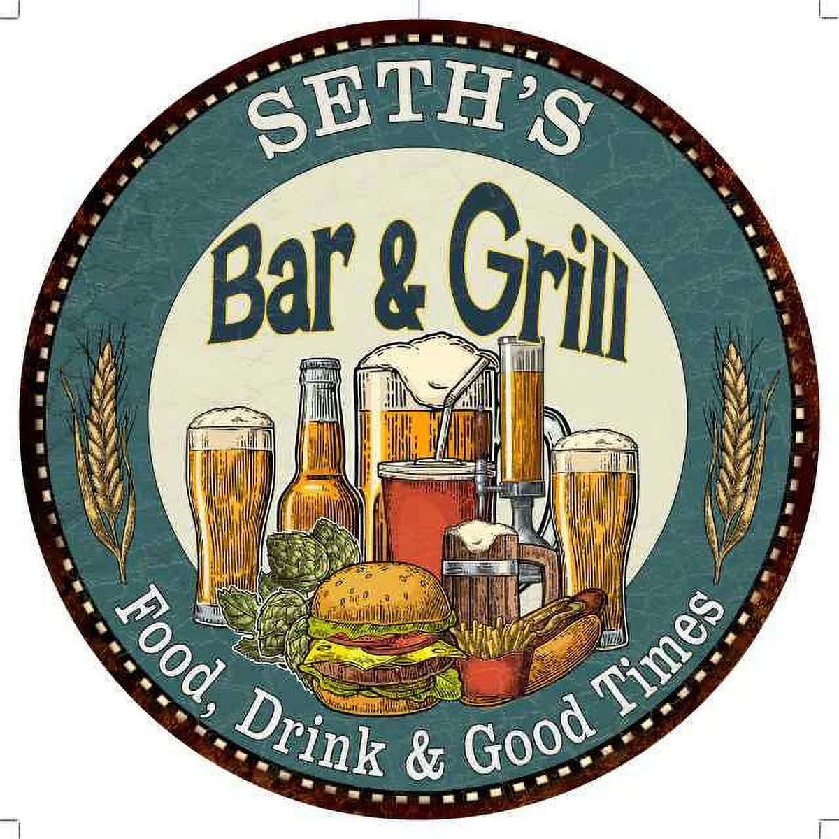 SizeETH'Size Bar and Grill 12" Round Metal Sizeign Kitchen Wall Decor 200120023112