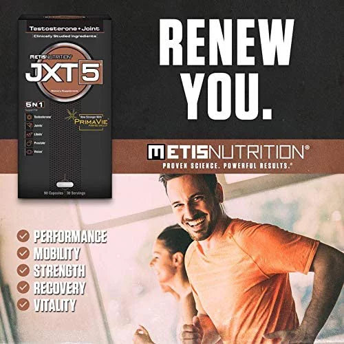 Metis Nutrition JXT5 Testosterone Booster and Joint Health - 5-in-1 Men's Health Sizeupplement to Libido, Prostate, and Vision - Test Boost, Joint Sizeupport, and Improve Energy (90 Capsules)