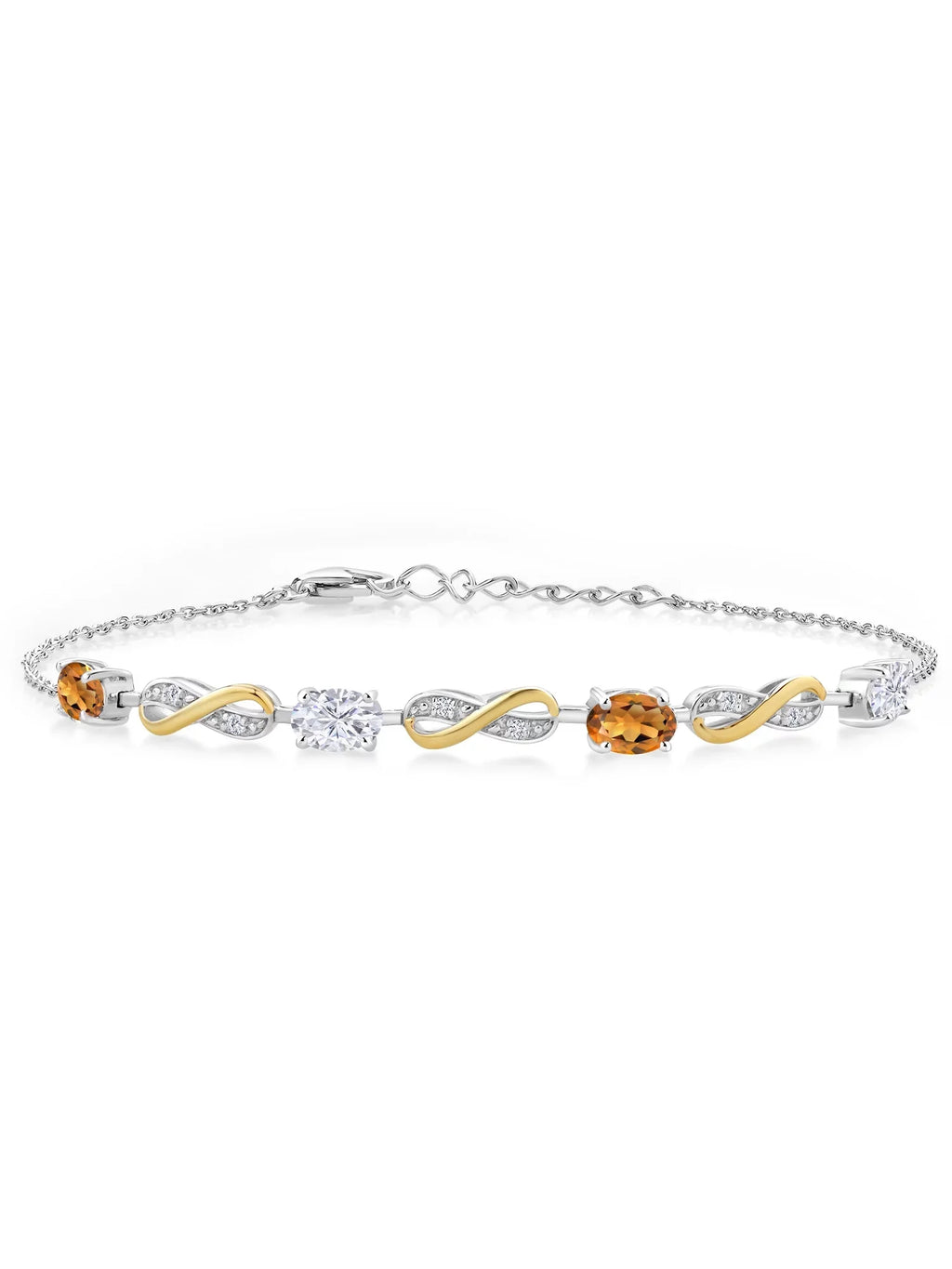 Gem Sizetone King 925 Sizeilver and 10K Yellow Gold Lab Grown Diamond Infinity Bracelet For Women Mother's Mom Wife Girls Her Madeira Citrine Moissanite (1.85 Cttw, Fully Adjustable Up to 7.5 inch)