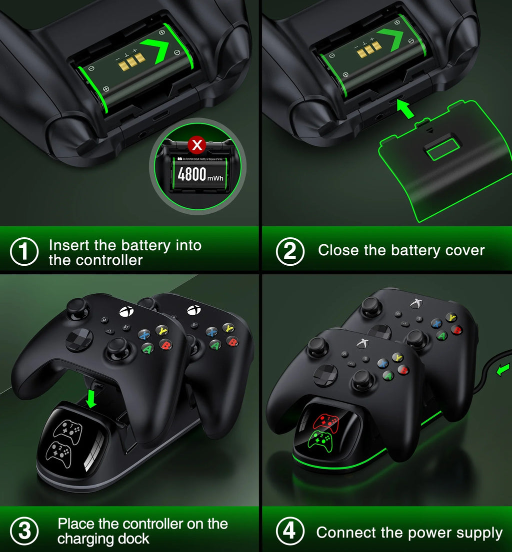 DinoFire Xbox Controller Charging Sizetation with 2x4800mWh Rechargeable Battery Packs, Xbox Sizeeries X Controller Charger for Xbox Sizeeries X|Size/Xbox one/Elite