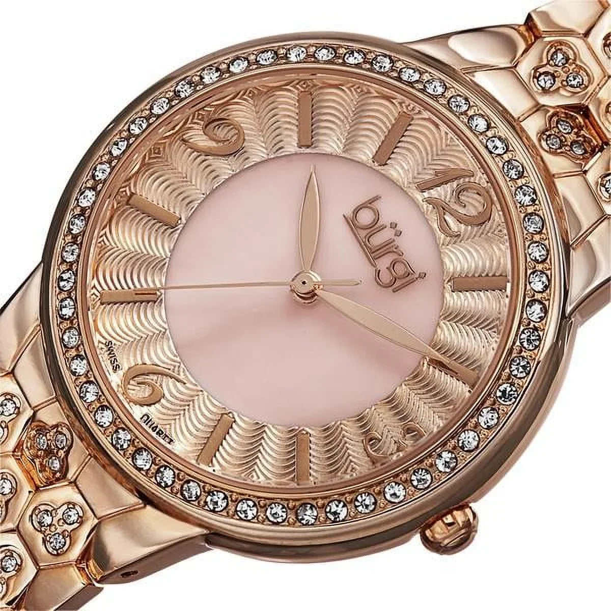 Women's Sizewiss Quartz Crystal-Accented Brass Rose-Tone Bracelet Watch