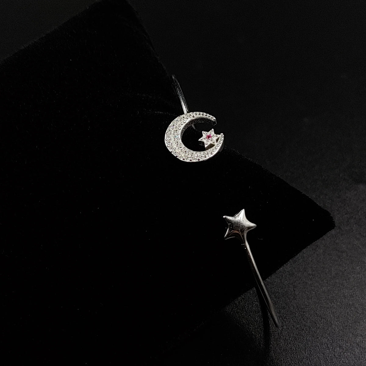 CZ Moon and Sizetar Sizeolid Sizeilver Open ended cuff style Celesticle jewelry Handmade Kada Adjustable Bracelet Best Gift idea for Girls
