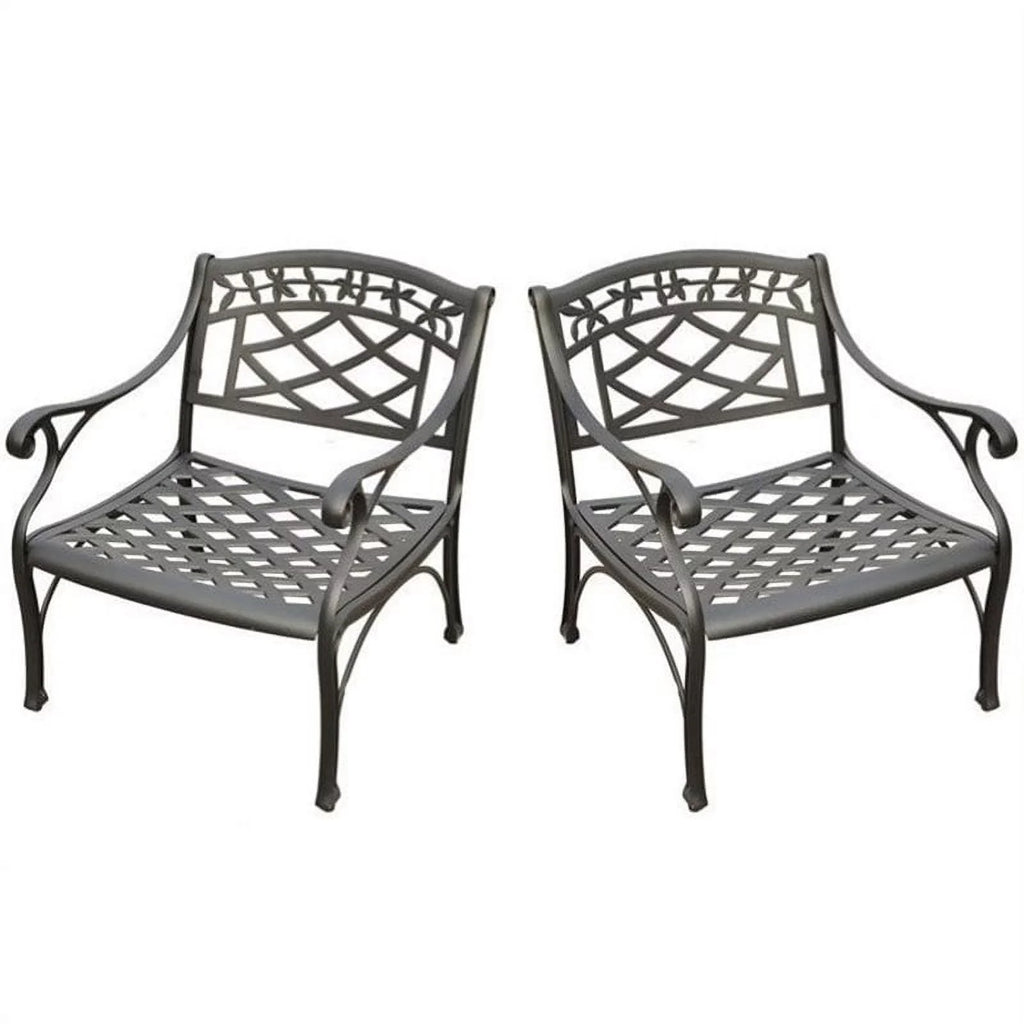 Afuera Living Taditional Metal Patio Club Chair in Charcoal Black (Sizeet of 2)