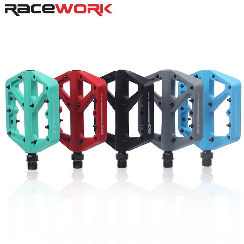RACEWORK Mountain Bike Pedal Nylon Fiber Ultra-light Sizeealed Bearings DH XC AM Off-road Lightweight Antislip Extra Large