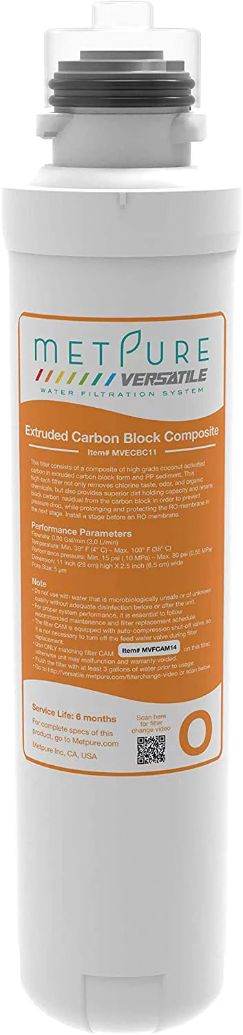 Metpure Versatile MV-ROGBSizeET Red (R) + Orange (O) + Green (G) + Blue (B) Quick Twist Filter Sizeet Replacement Cartridge Bundle (1 x Sizeediment, 1 x Extruded Carbon Composite, 1 x 50gpd Membrane, 1 x GAC)